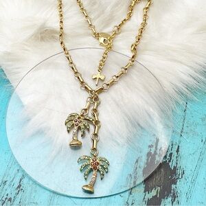 Kirks Folly Palm Tree Crystal Gold Plate Lariat Style Pendant Necklace